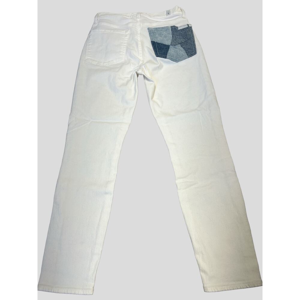 Seven for All Mankind Jeans High Waist Ankle Skinny White w/ Denim Patch‎ Pocket
